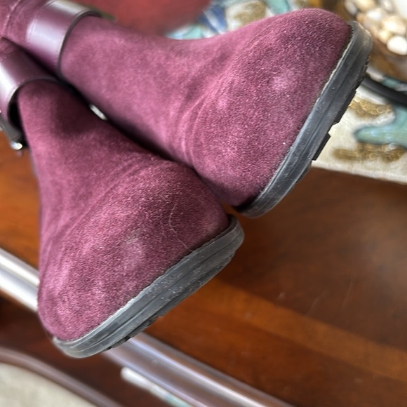 Isaac Mizrahi Live! Saran Genuine Suede Red Heeled Ankle Boots Buckle Booties - Picture 10 of 15